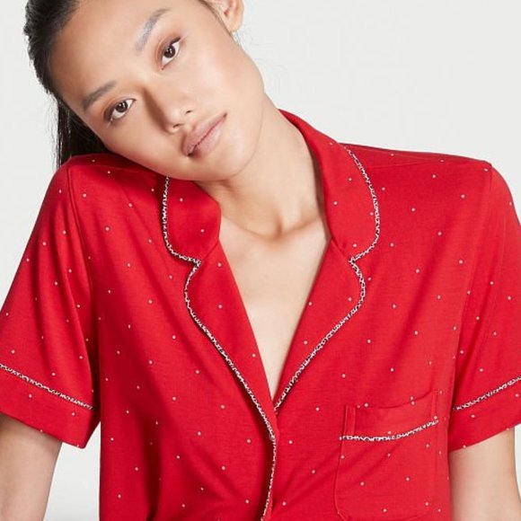VS L Heavenly Modal Short PJ Set Red w/White Polka Dots NWT - Picture 5 of 15